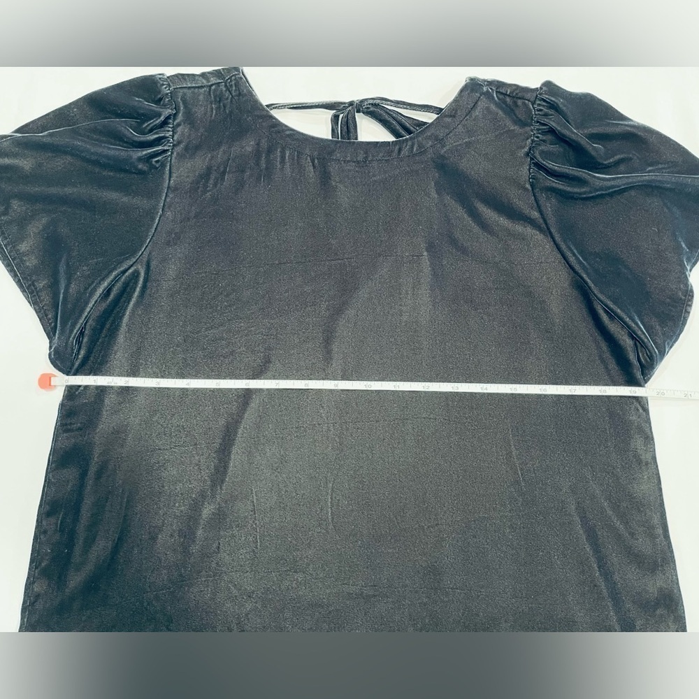 LOFT | NWT | Velvet Tie Neck Flutter Sleeve Top | Black | Small - Picture 3 of 5